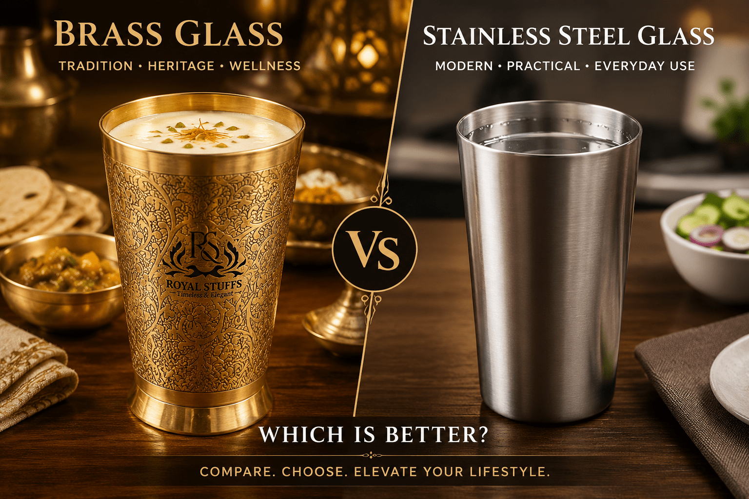 Brass Glass vs Stainless Steel Glass: Which Is Better for Daily Use? - Royalstuffs.com