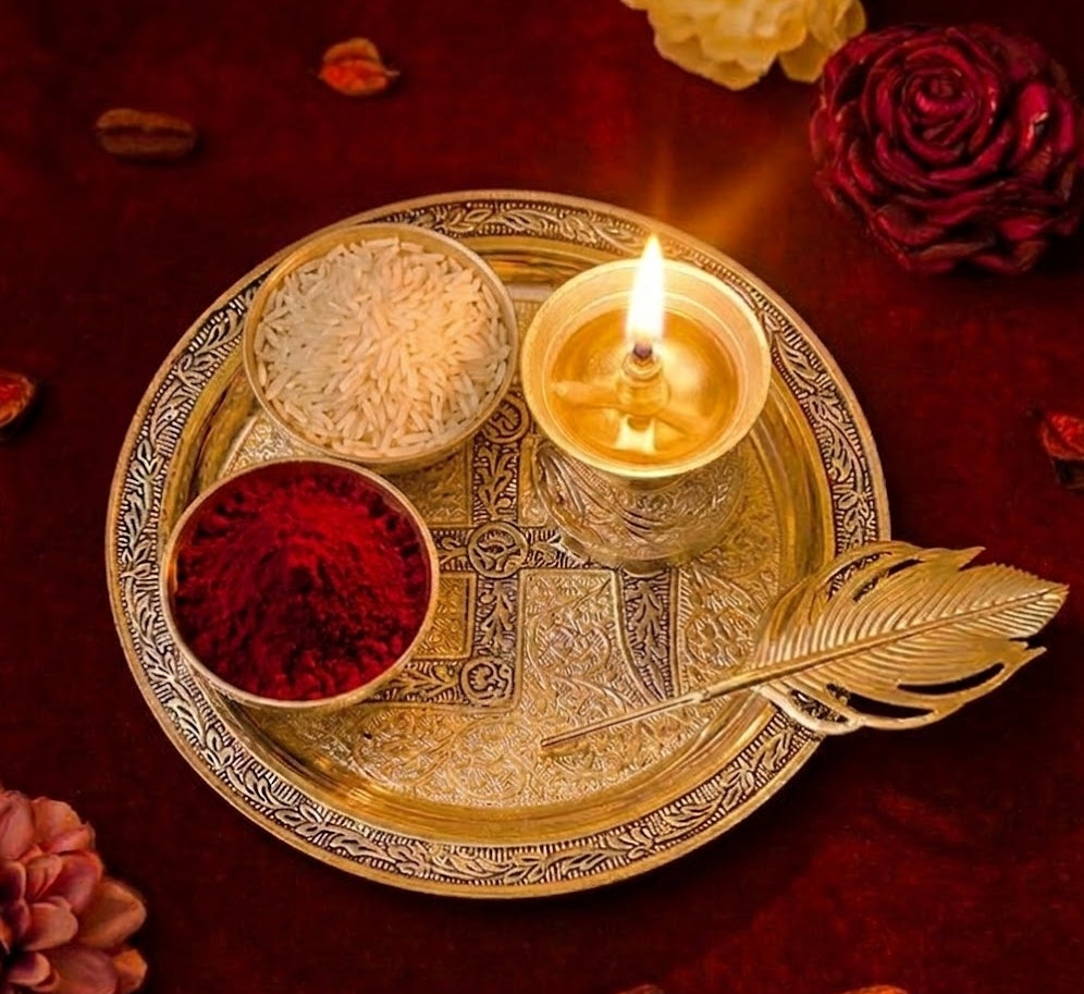 Silver Pooja Thali Set with Velvet Box | Premium German Silver Pooja Set for Gifting & Rituals