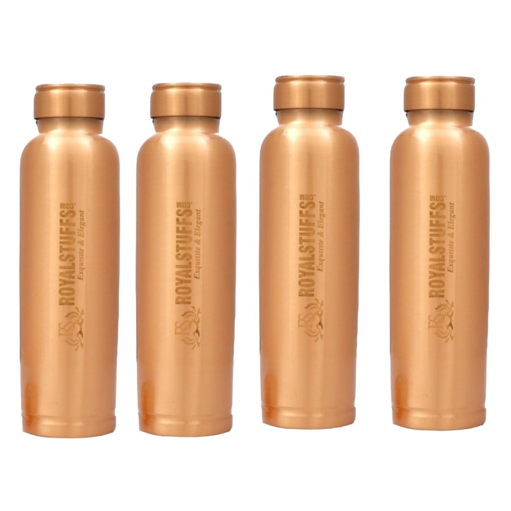 ROYALSTUFFS Set of 4 Master Copper Bottle Seamless| Leak Proof Joint Less Indian Ayurveda Health Benefits Water Drinking More for Healthy Lifestyle- 900 Ml