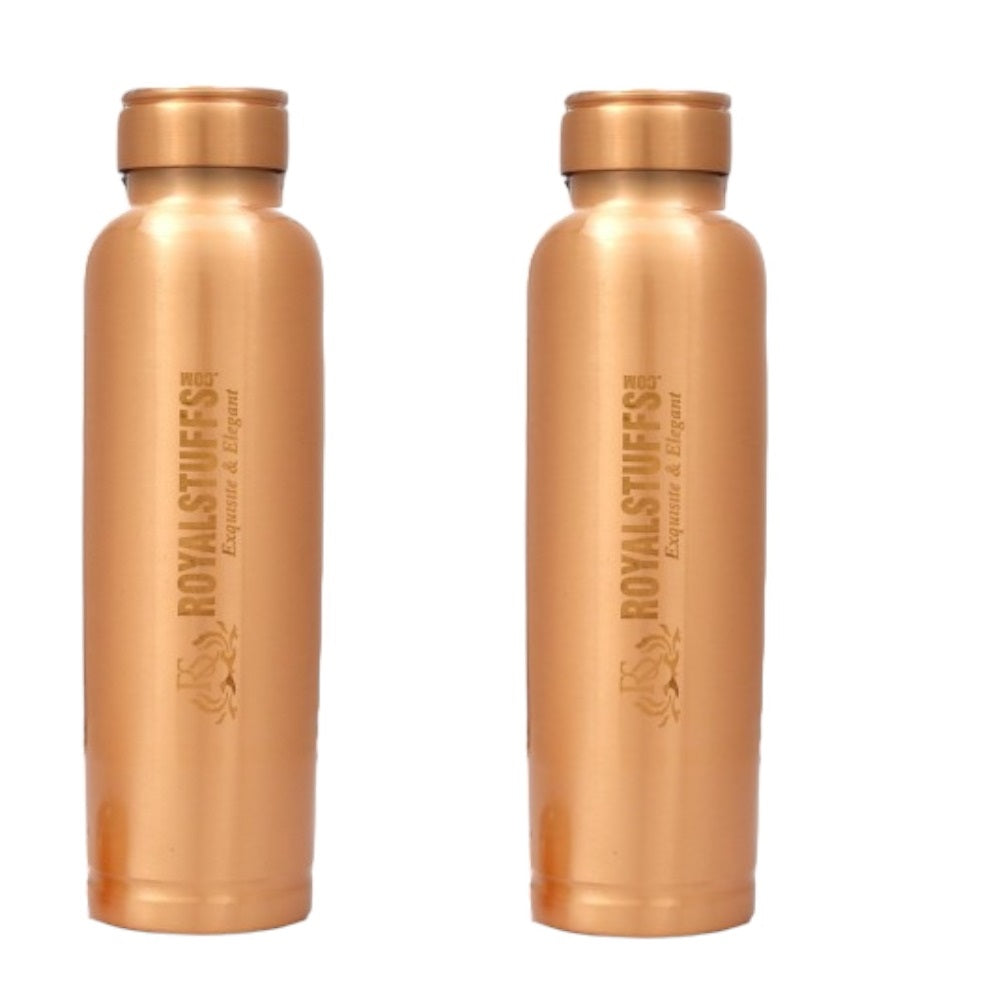 ROYALSTUFFS Pure Copper Water Bottle -900 ml Leak Proof Joint Less Indian Ayurveda Health Benefits Water Vessel Drink More for Healthy Lifestyle with 2 Hammer Tumbler Glasses