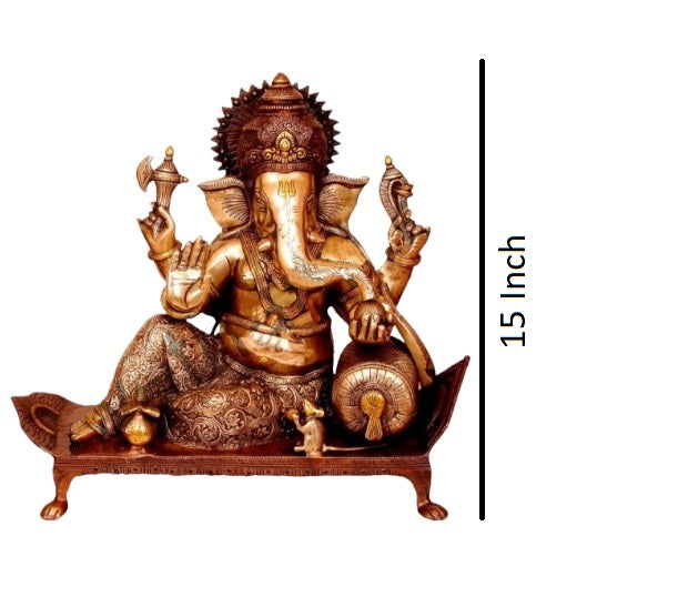 Bhagwan Ganesh Seated On Chowki with Ghungroos Height:15",Weight:14.5 Kg.