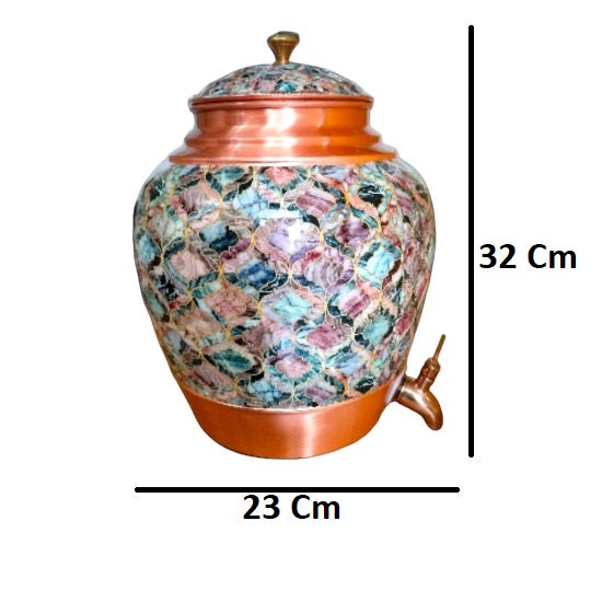 ROYALSTUFFS Pure Copper Water Dispenser Container Marble Design with Combo for Water Purposes at Home and Offices - Volume 10 Litre (Pack of 1 Pot+4 Glass +1 Bottle) - Gift Pack for Anniversary