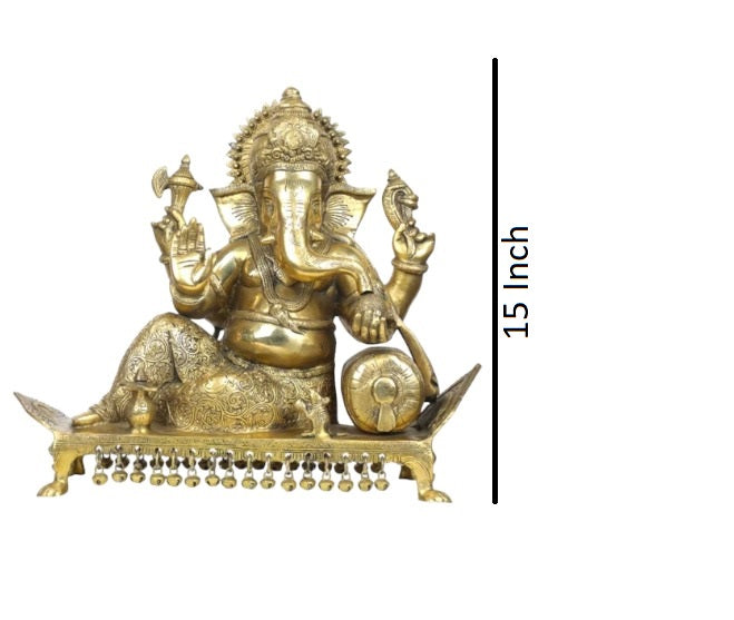 Royal India Brass Lord Ganesha Sitting on Chowki, Height: 15",Weight:14500 Gram