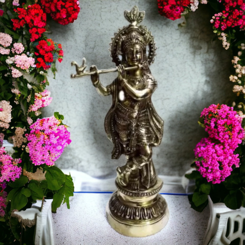 Brass Black antique Krishna Decorative Showpiece - 51 cm  (Brass, Black)