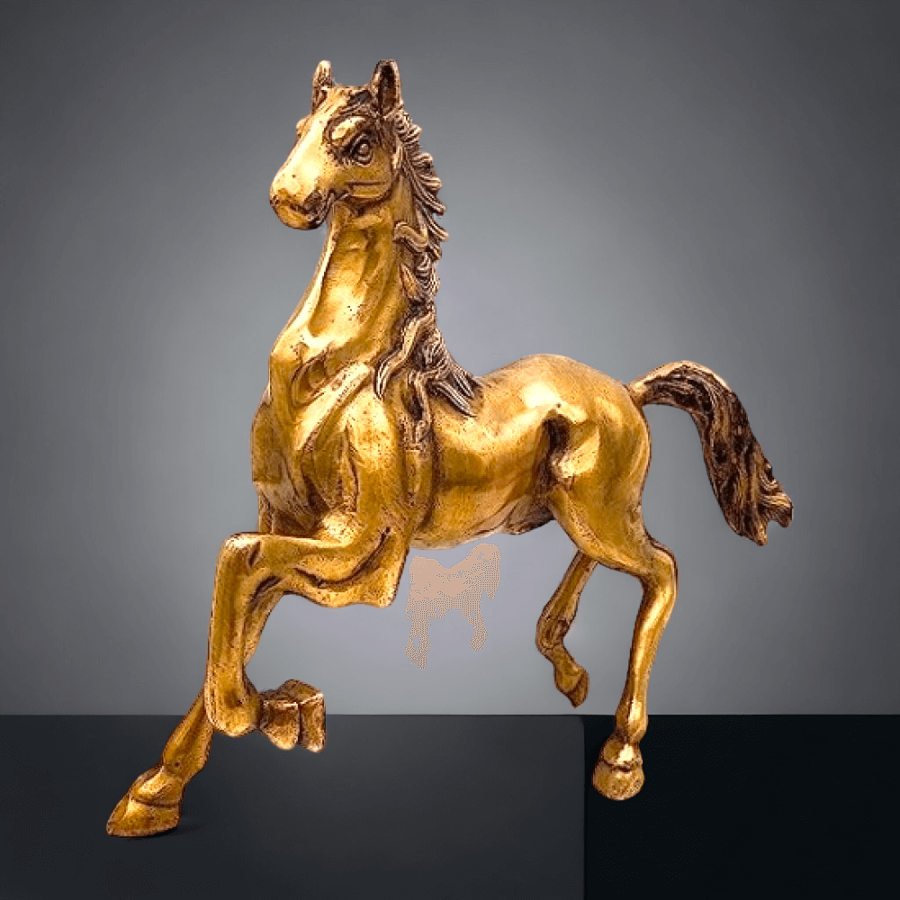 ROYALSTUFFS Brass Running Horse Showpiece Statues, Height : 11 inches