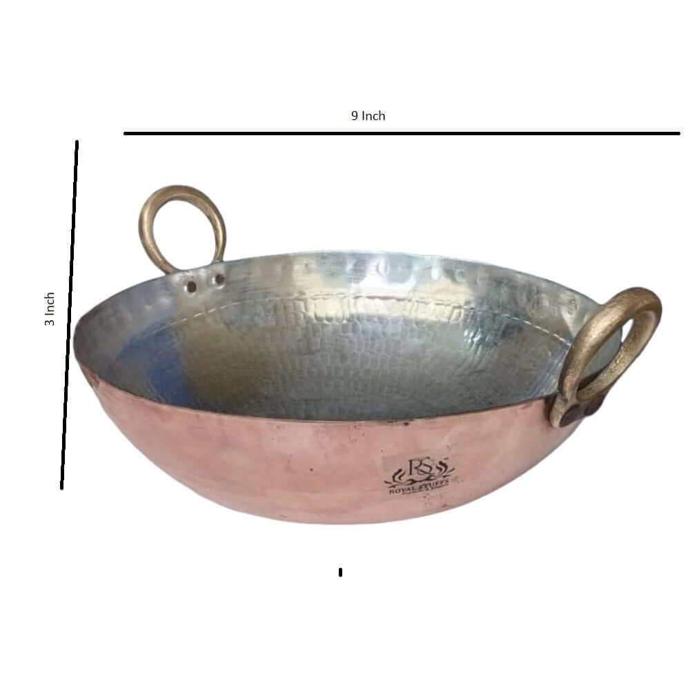 1 Liter Copper Kadai Multi Purpose Hammered Kadhai for Cooking ,Capacity:,Weight:1.5 Kg - Royalstuffs.com
