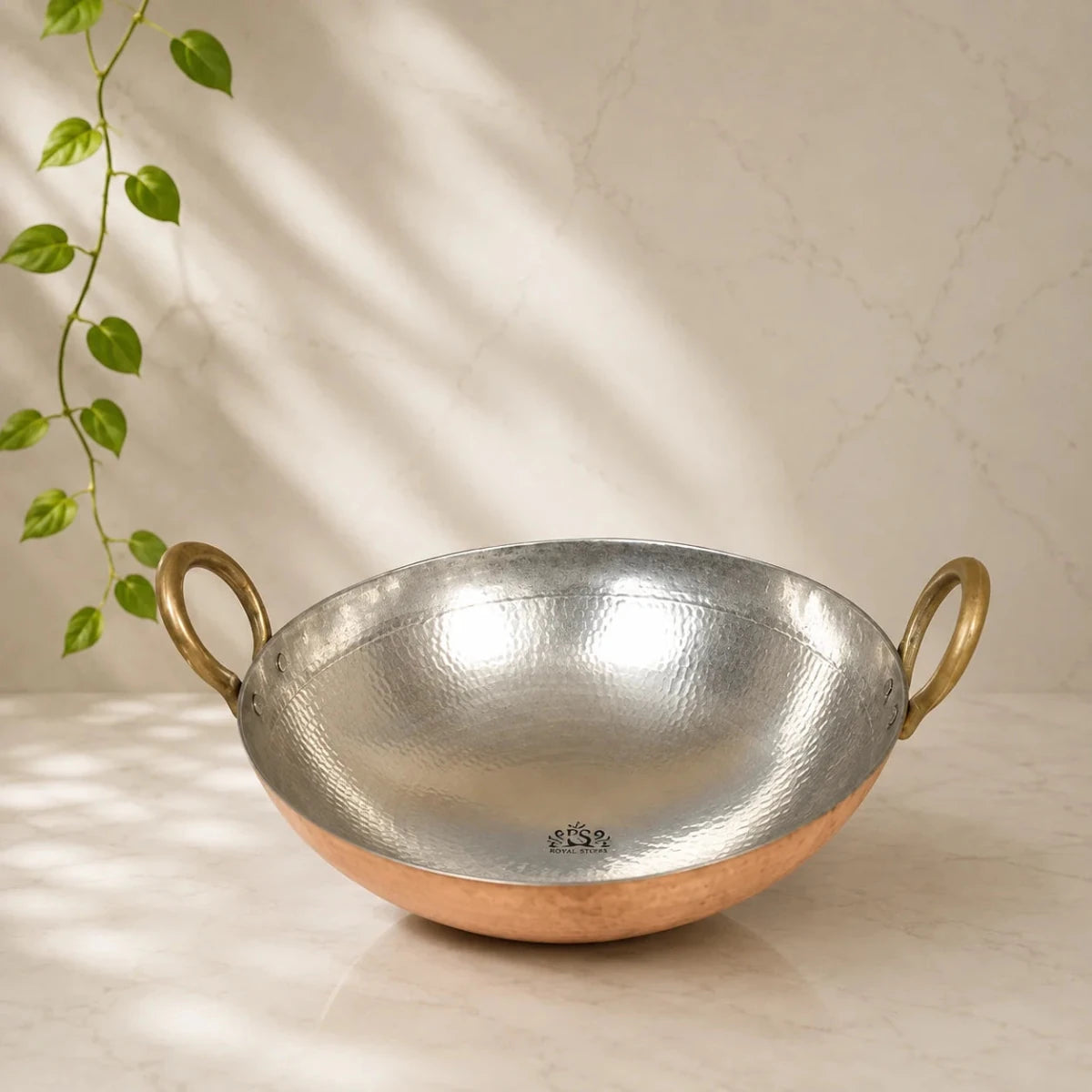 1 Liter Copper Kadai Multi Purpose Hammered Kadhai for Cooking ,Capacity:,Weight:1.5 Kg - Royalstuffs.com