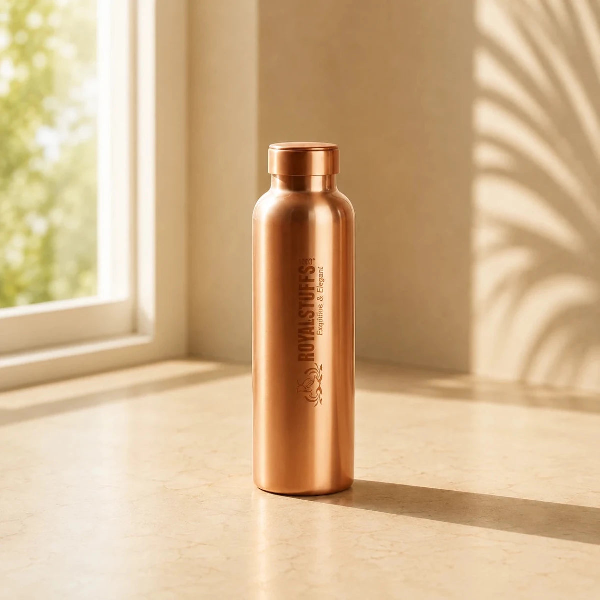 100% Pure Copper Water Bottle - Ayurvedic Leak-Proof Vessel, 900 ml Capacity, Drink More Water - Royalstuffs.com