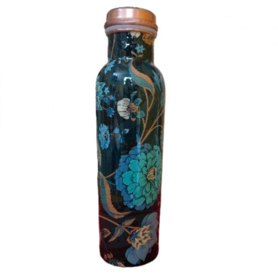  2 Printed Copper Meena Bottle (1000ml) with 2 Meena Glass 300 ml Each