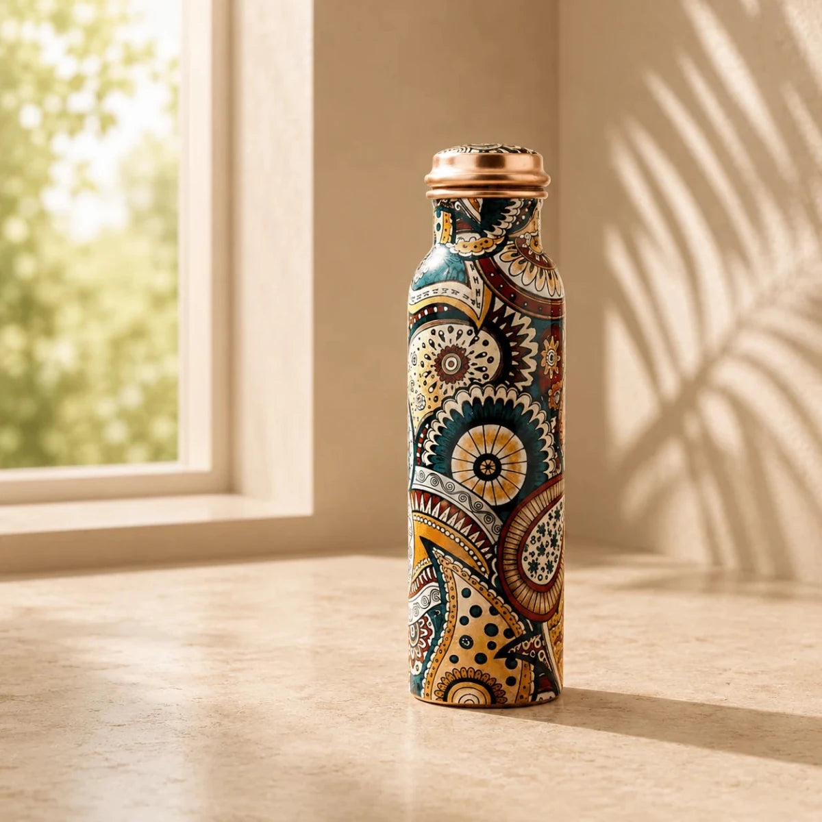 1000ML Copper Water Bottle - Paisley Design for Ayurveda Health Benefits in Sports and Yoga - Royalstuffs.com