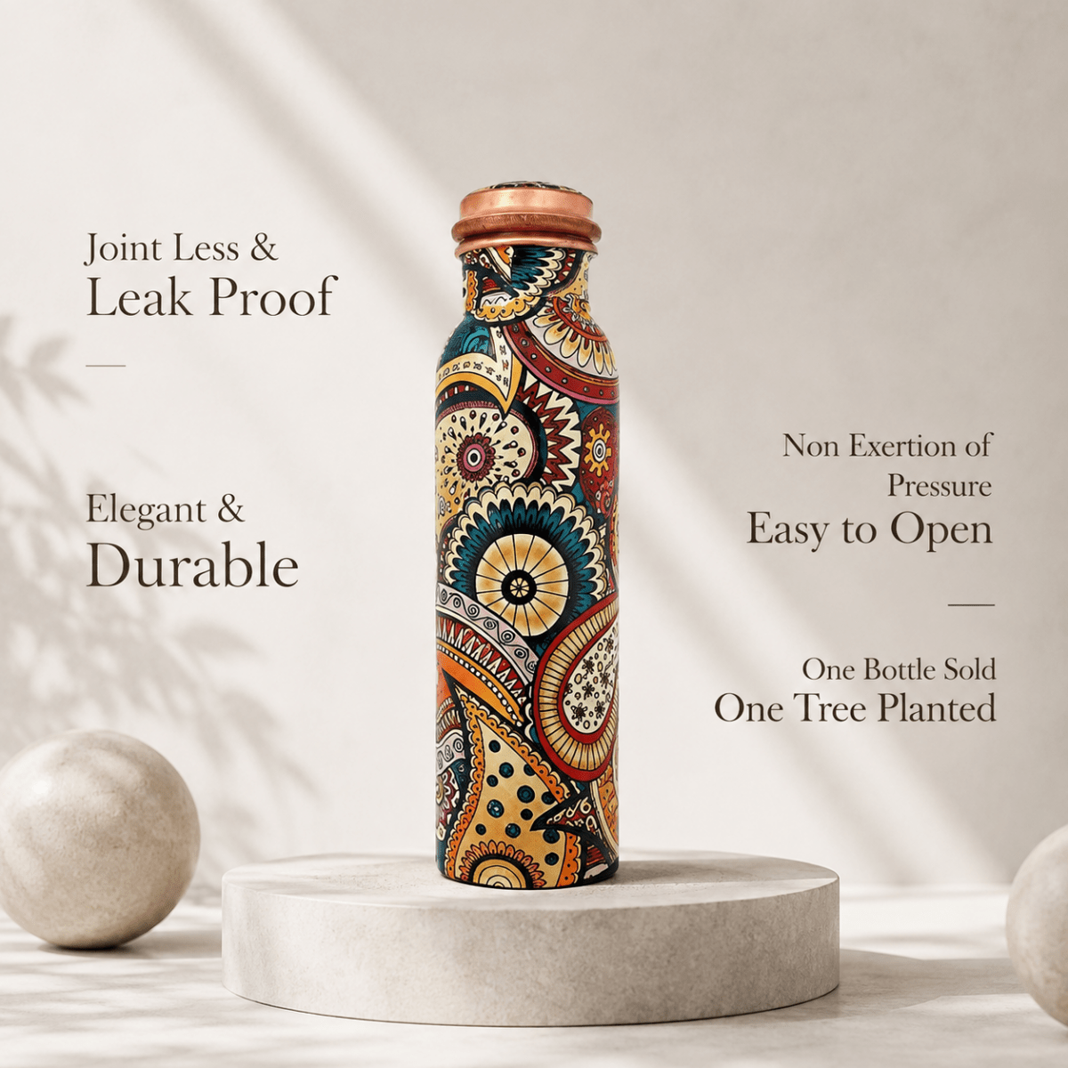 1000ML Copper Water Bottle - Paisley Design for Ayurveda Health Benefits in Sports and Yoga - Royalstuffs.com