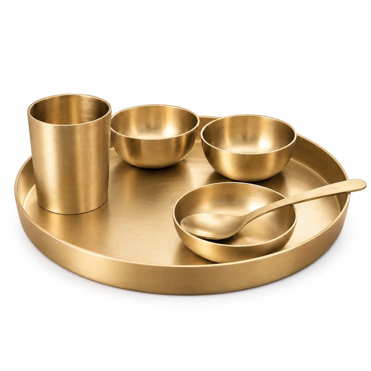 10.5 Inch Pure Kansa Thali Set – 6 Piece | Matt Finish - Royalstuffs.com