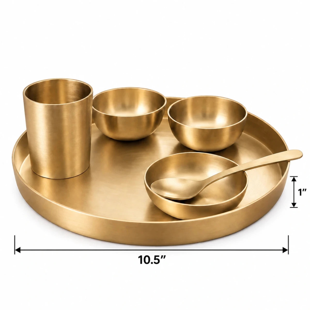 10.5 Inch Pure Kansa Thali Set – 6 Piece | Matt Finish - Royalstuffs.com