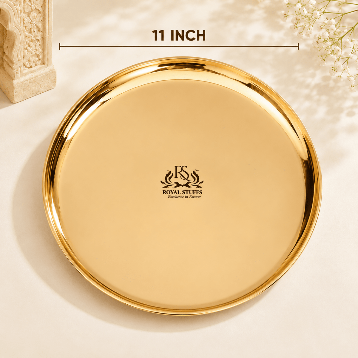 11 Inch Pure Bronze Kansa Plate | Handmade Dining Plate - Royalstuffs.com