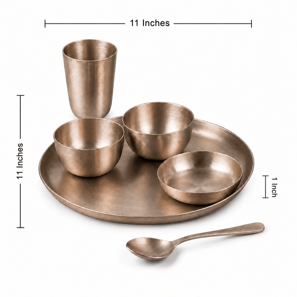 11 Inch Pure Kansa Bhojan Set – 6 Piece | Matt Finish - Royalstuffs.com