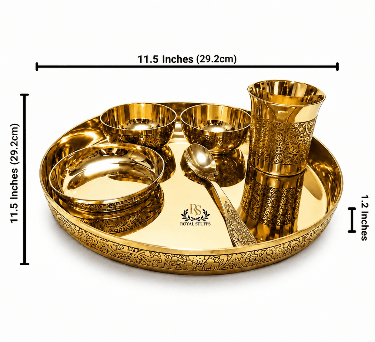 11.5 Inch Pure Kansa Dinner Set – 6 Piece | Embossed Shine Finish - Royalstuffs.com
