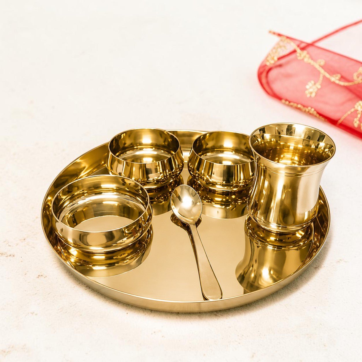 11.5-Inch Pure Kansa Thali Set - Curve Shine - Royalstuffs.com