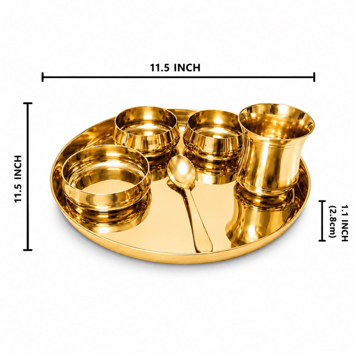 11.5-Inch Pure Kansa Thali Set - Curve Shine - Royalstuffs.com