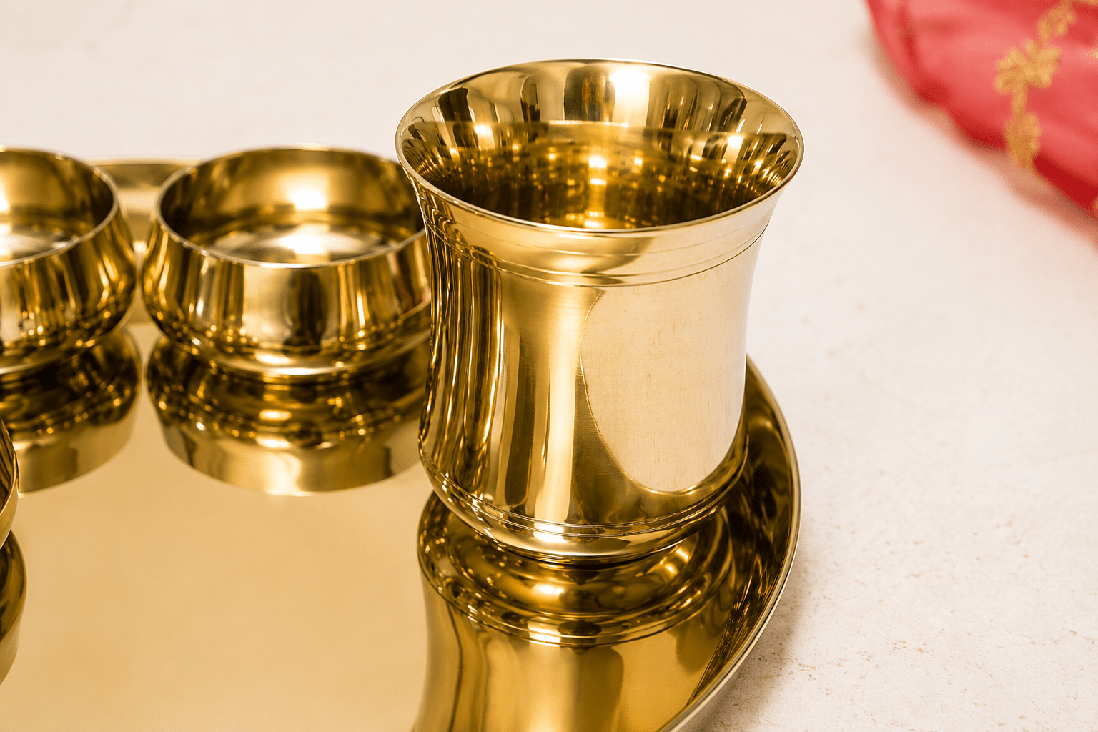 11.5-Inch Pure Kansa Thali Set - Curve Shine - Royalstuffs.com