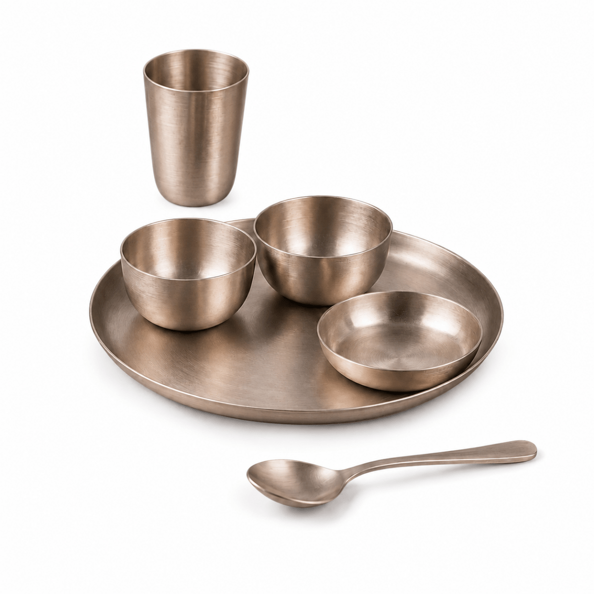 11.8 Inch Pure Kansa Bhojan Set – 6 Piece | Matt Finish - Royalstuffs.com