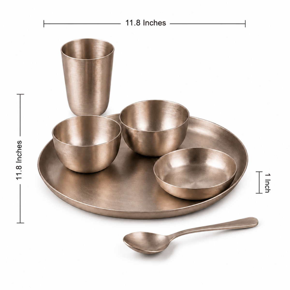 11.8 Inch Pure Kansa Bhojan Set – 6 Piece | Matt Finish - Royalstuffs.com