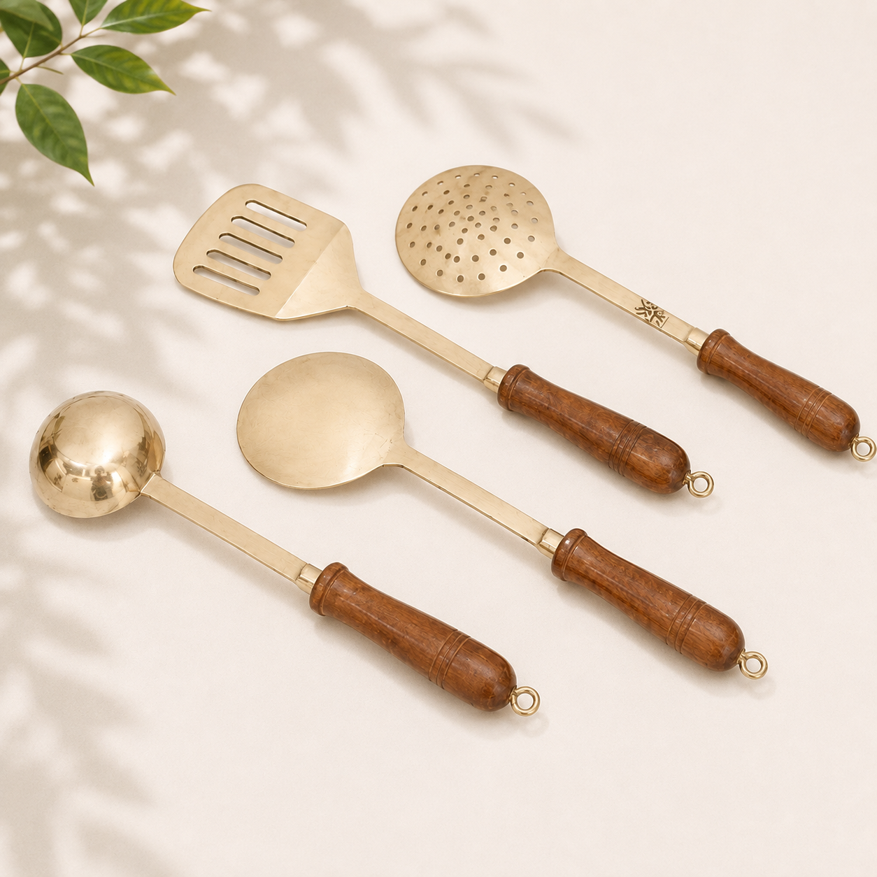 Handmade Traditional Brass Ladles and Spatula Cooking Set (Set-of-4)