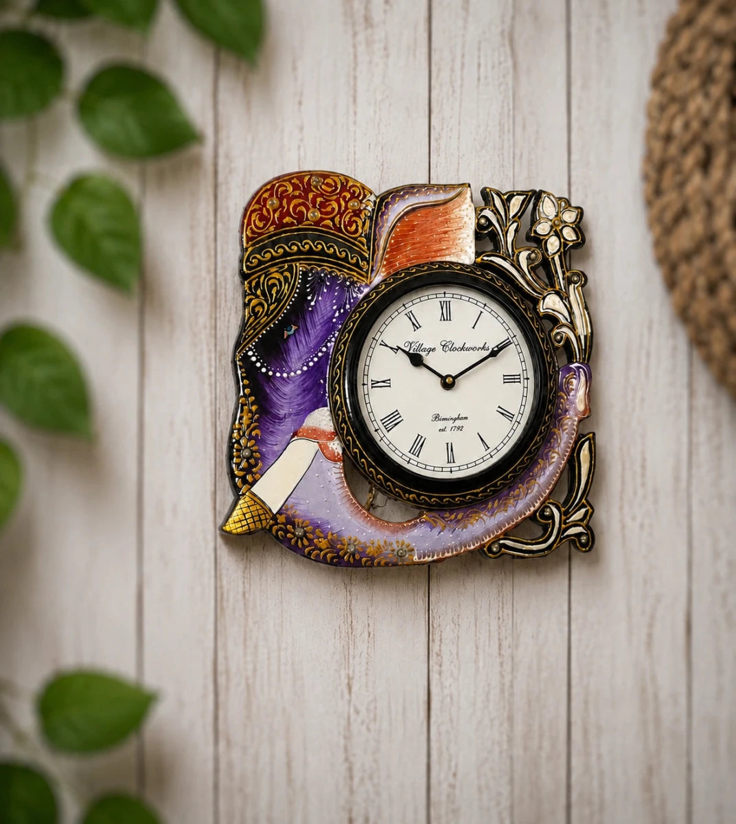 12 Inch Analogue Elephant Head Wooden Wall Clock with Glass for Home/Living Room/Bedroom/Kitchen/Office (Multicolor) - Royalstuffs.com