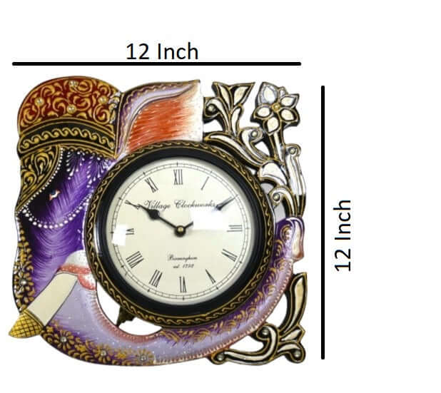 12 Inch Analogue Elephant Head Wooden Wall Clock with Glass for Home/Living Room/Bedroom/Kitchen/Office (Multicolor) - Royalstuffs.com