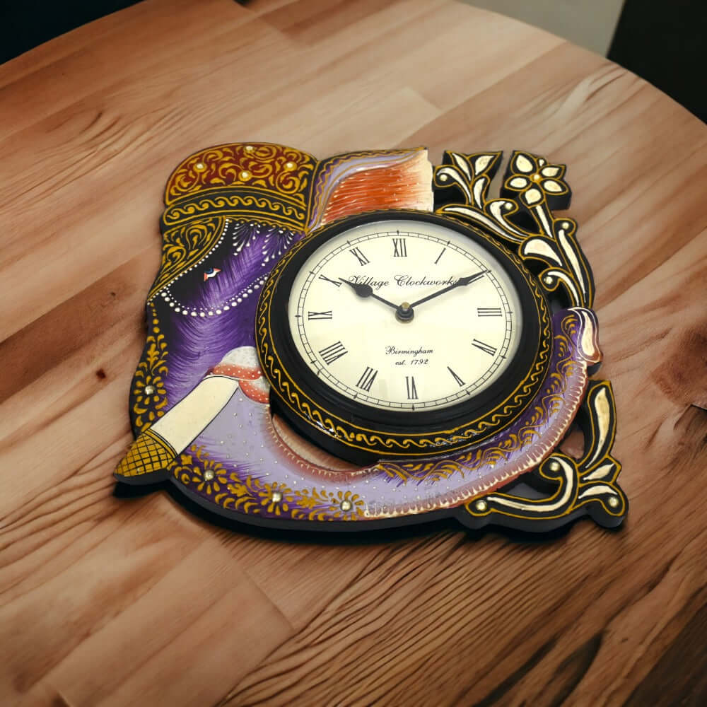 12 Inch Analogue Elephant Head Wooden Wall Clock with Glass for Home/Living Room/Bedroom/Kitchen/Office (Multicolor) - Royalstuffs.com