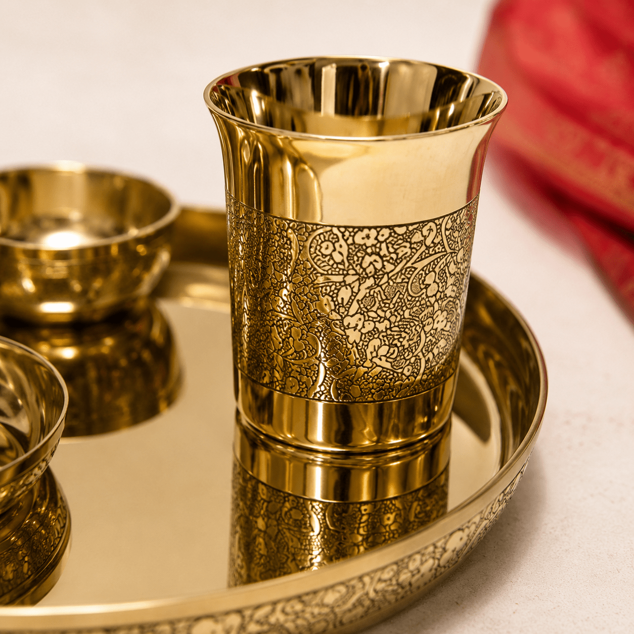 12 Inch Pure Kansa Dinner Set – 6 Piece | Embossed Shine Finish - Royalstuffs.com