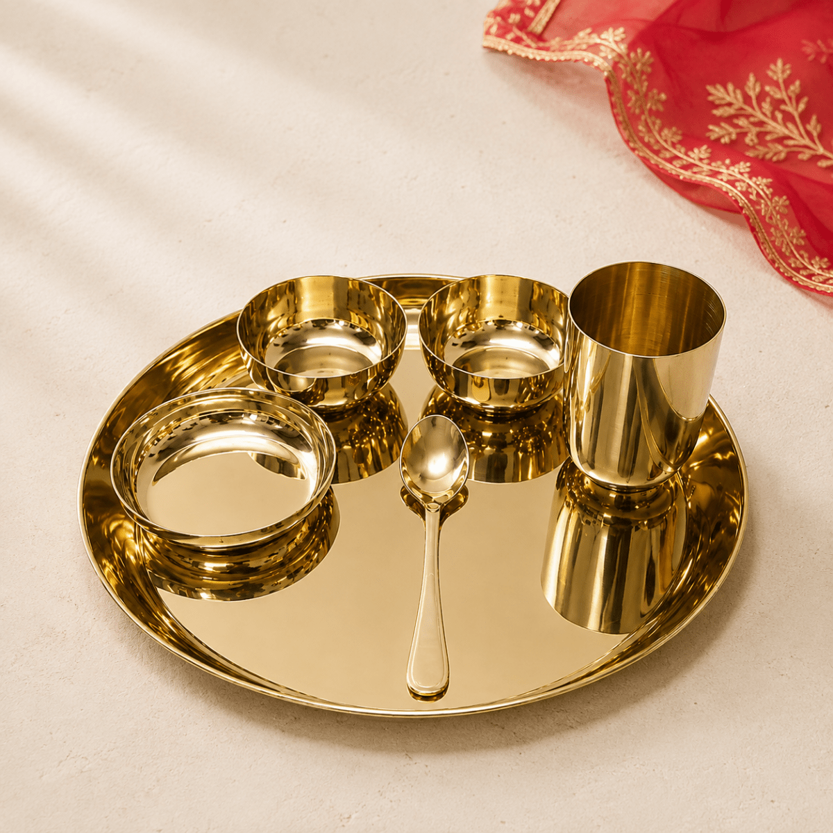 12-Inch Pure Kansa Thali Set - Shine - Royalstuffs.com