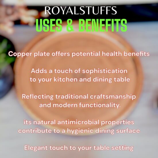 12 Inches Pure Copper Thali Plate with Floral Design, Home Hotel Restaurant, Dinnerware and Serveware - Set of 4 - Royalstuffs.com