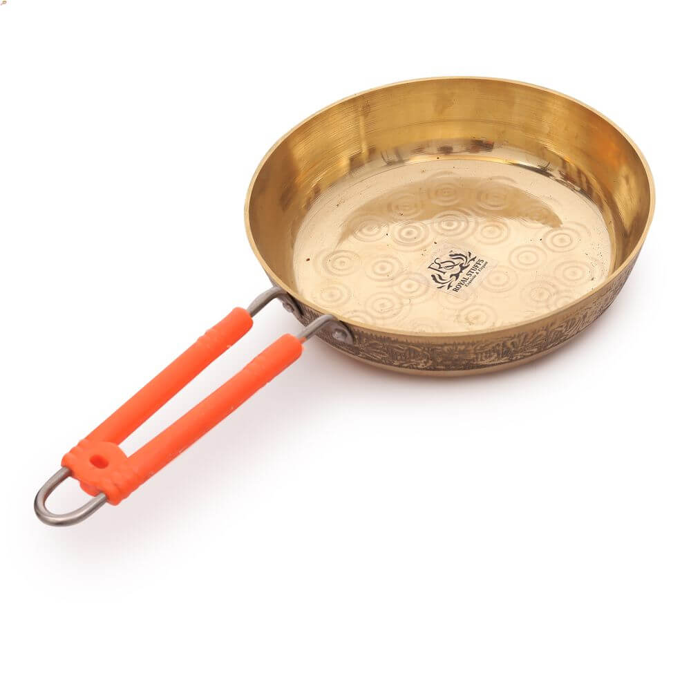 1500 ML Pure Brass Frying pan for Cooking & Serving Brassware Dinnerware - Royalstuffs.com