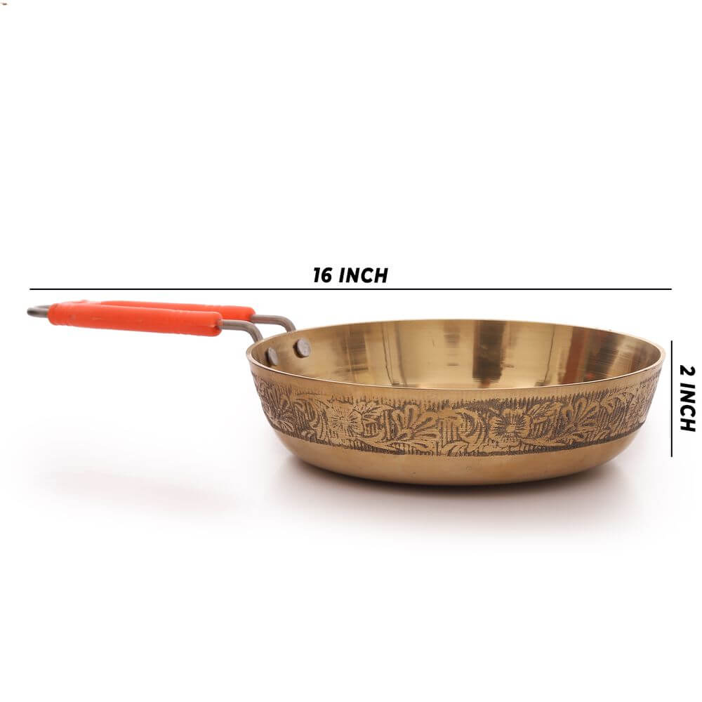 1500 ML Pure Brass Frying pan for Cooking & Serving Brassware Dinnerware - Royalstuffs.com