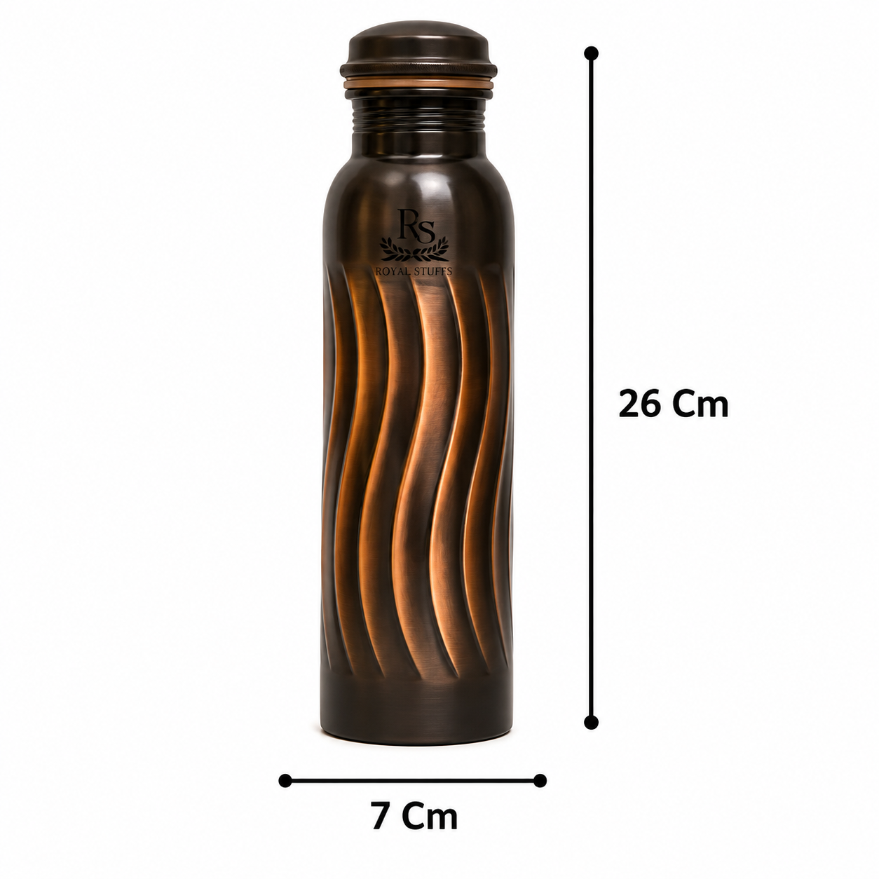 ROYALSTUFFS 8 Liter Copper Embossed Black Water Dispenser Tank + 3 Glass & Stand with 1000 Ml Copper Bottle Handmade Copper Container | Anniversary, Birthday, Wedding Etc.