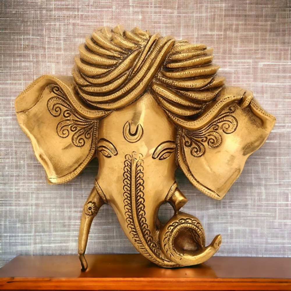 Brass Crafted Hindu God Ganesha Mask Wall Hanging