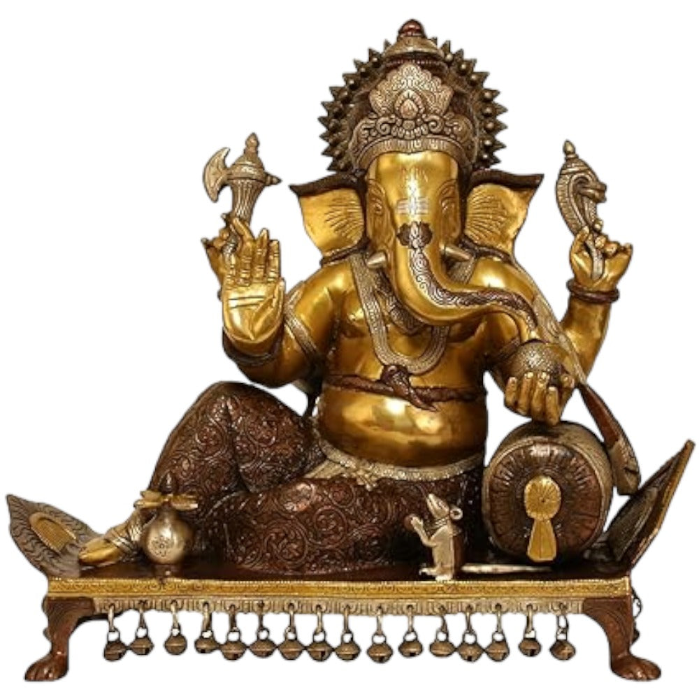 Royal India Brass Lord Ganesha Sitting on Chowki, Height: 15",Weight:14.5 Kg.