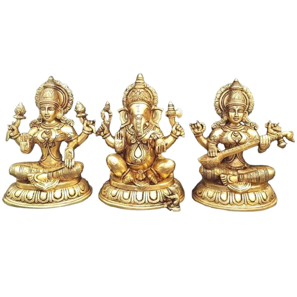 Brass Ganesha, Lakshmi, and Saraswathi Big Statue Set-Height:10 Inch ,Weight:17 Kg