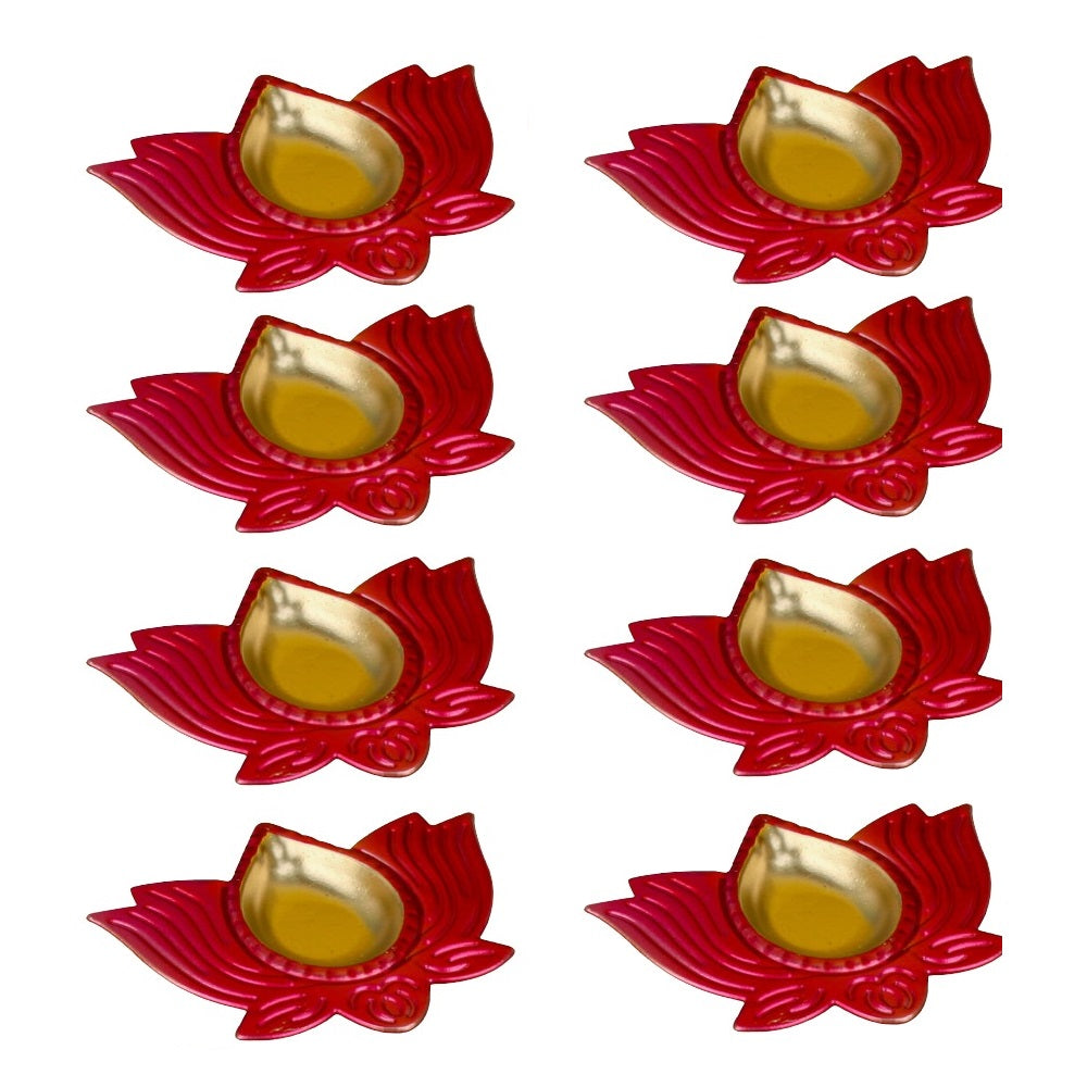 Heavy Weight Big Brass Diya Set Of 8 Festive Diwali Puja Candle Tea Light Holder Flower Petal Oil Lamp Home Temple, Office Decoration, Table Diya, Return Gift Item,Weight:800 Gram