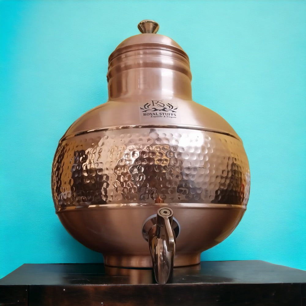 ROYALSTUFFS 100% Pure Copper 5 Litre Matka with Brass Tap Tank (Weight -1092 Gram) | Hand Hammered Handcrafted Copper Water Dispenser