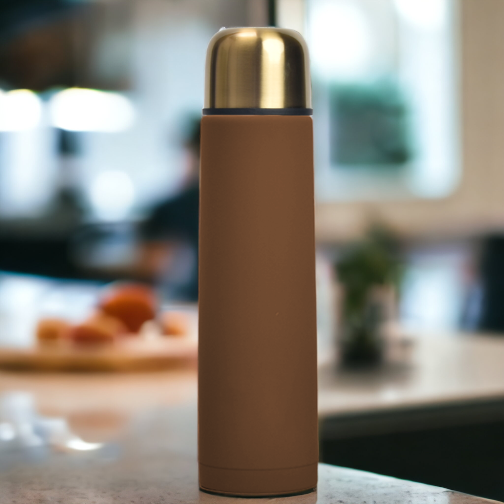 Stainless Steel Vacuum Insulated Flask Hot and Cold Water Bottle, Soft Touch Finish(500ML, Brown Colour)