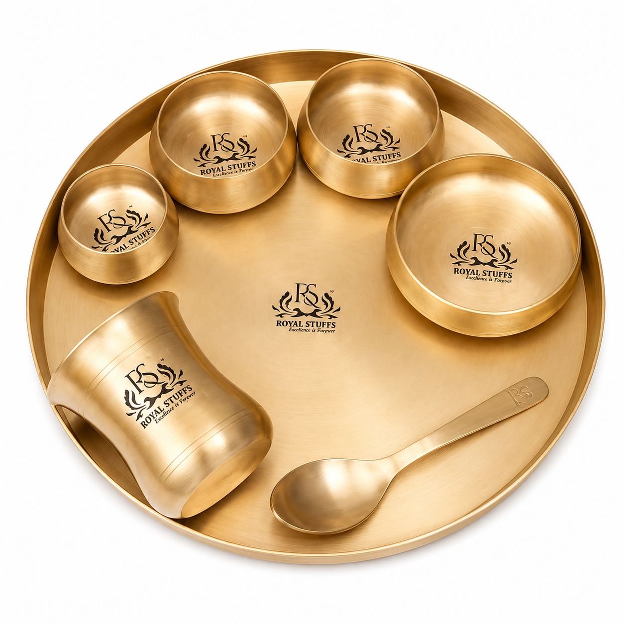 Curved Matt Finish Thali Set - 7-Piece Set for Exquisite Dining Experience