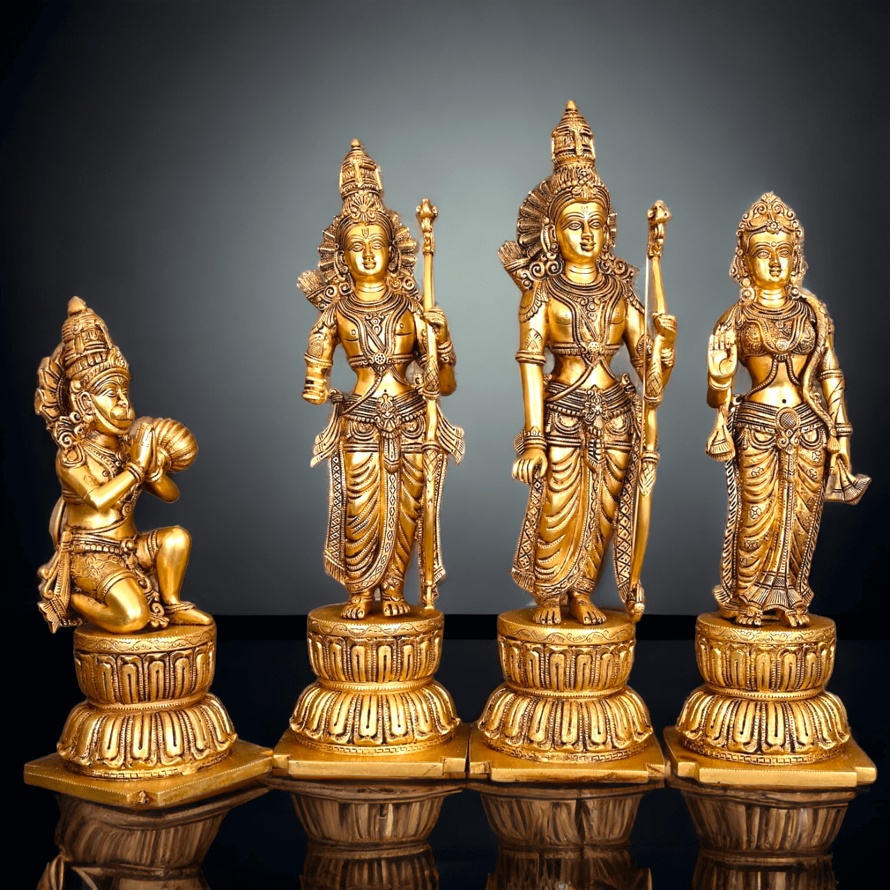 Very Huge and Heavy Brass Ram Darbar Murti Rama Sita Lakshman Hanuman Statue