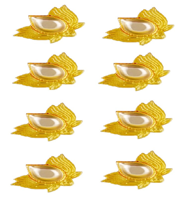 Heavy Weight Big Brass Diya Set Of 8 Festive Diwali Puja Candle Tea Light Holder Flower Petal Oil Lamp Home Temple, Office Decoration, Table Diya, Return Gift Item,Weight:800 Gram,Color:Yellow