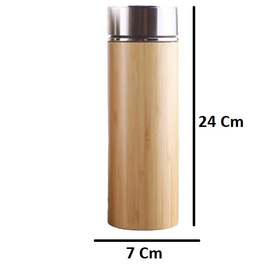 Bamboo Stainless Steel Insulated Flask Water Bottle with Detachable Tea Filter 450ml BPA and Phalate Free - Set of 2