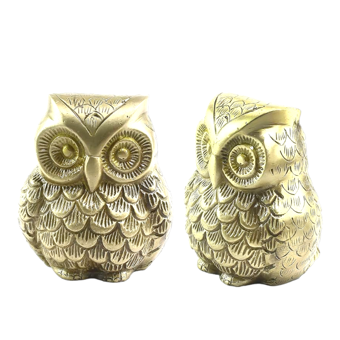 Set of 2 Brass Decorative Owl Showpiece