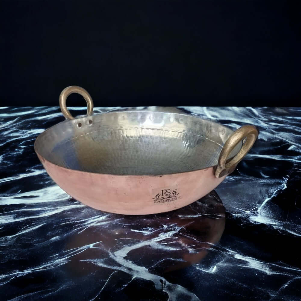 2 Liter Copper Kadai Multi Purpose Hammered Kadhai for Cooking ,Capacity:,Weight: 2.7 kg - Royalstuffs.com