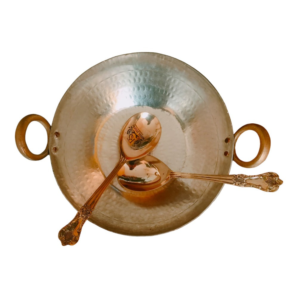 Brass Pital Heavy Weight Serving Kadhai Cookware with 2 Brass Spoon (1250ML)