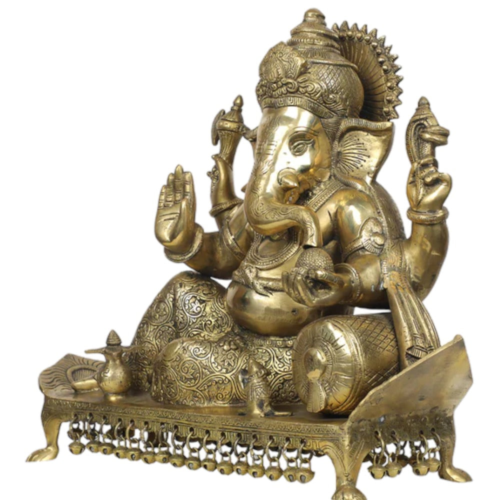 Royal India Brass Lord Ganesha Sitting on Chowki, Height: 15",Weight:14500 Gram