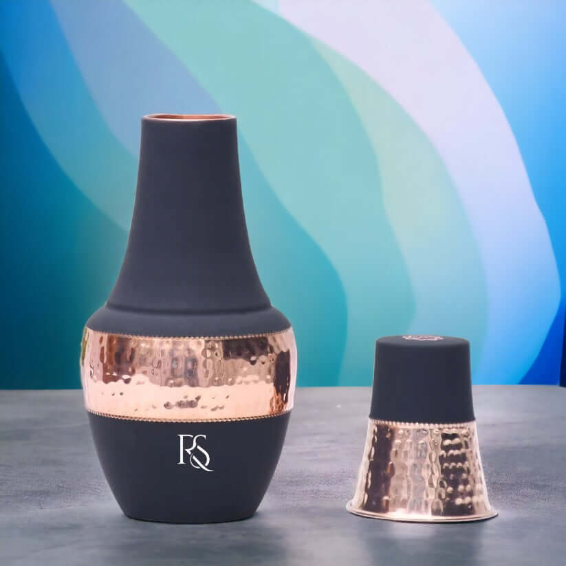 ROYALSTUFFS Pure Copper Water Bottle For Drinking Hammered Design Pitchers With Tumbler Carafe Bottle,1250 ml